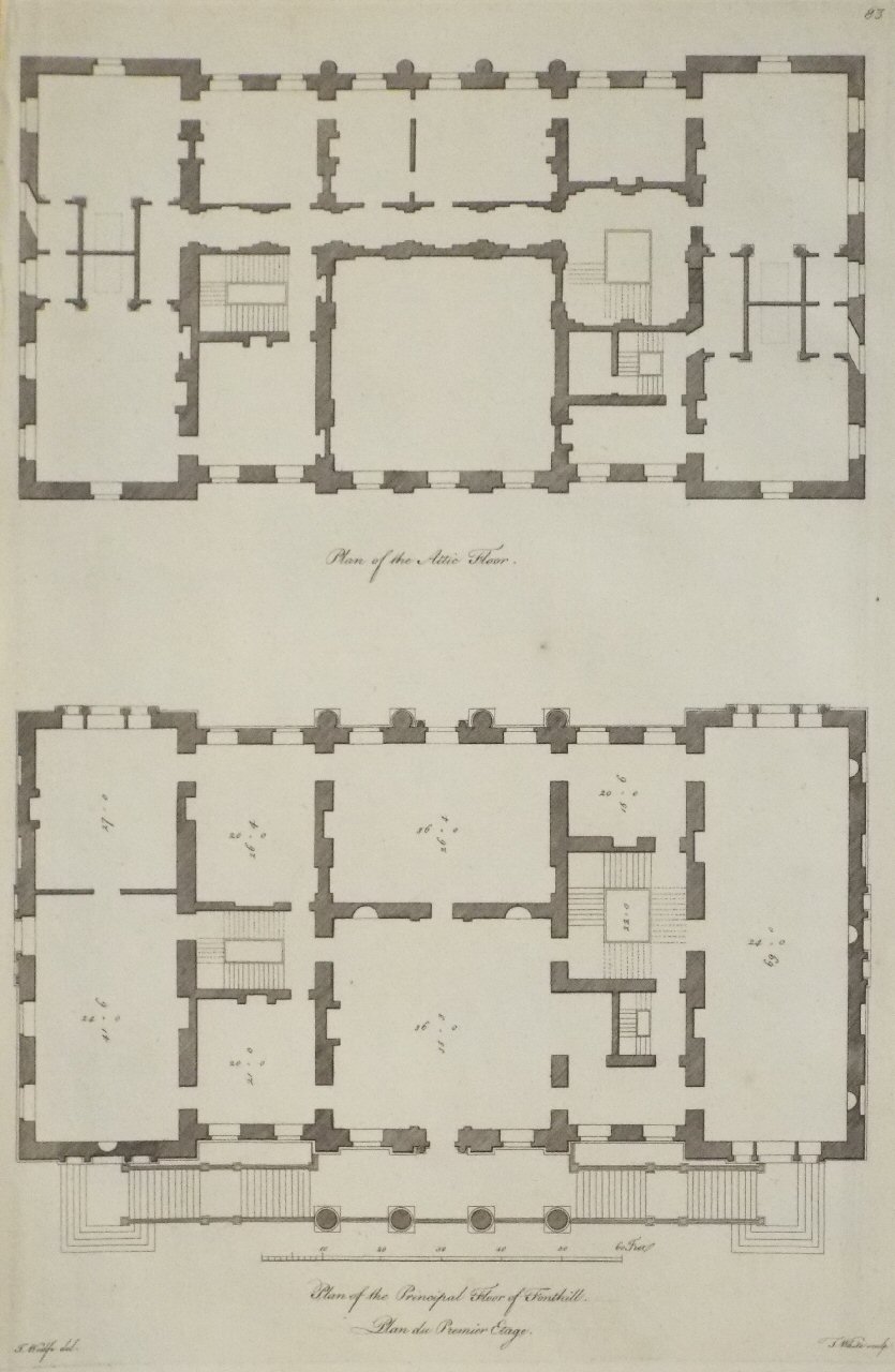 Print - Plan of the Attic Floor. Plan of the Principal Floor of Fonthill. Plan du Premier Etage. - White